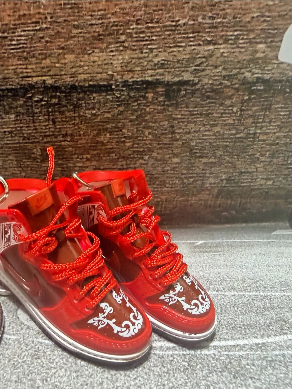 Nike Red Jordan Glossy Mini Sneaker Keychain with White Accents